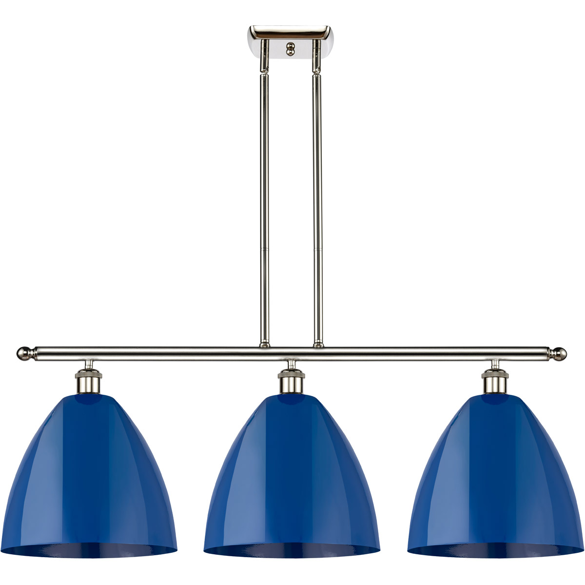 Innovations Lighting 516-3I-PN-MBD-12-BL-LED Ballston Plymouth Dome LED 38.5 inch Polished Nickel Island Light Ceiling Light in Matte Blue