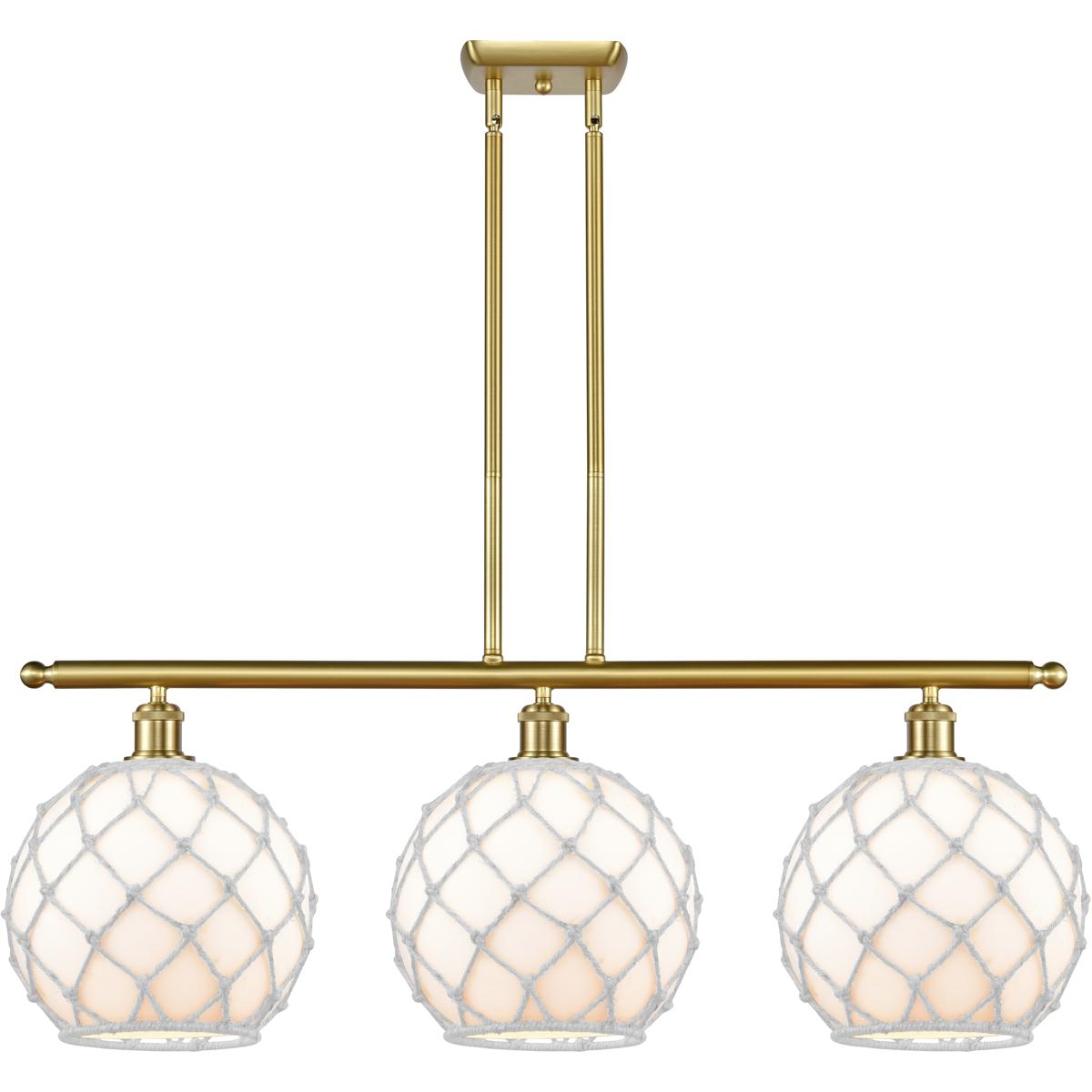 Innovations Lighting 516-3I-SG-G121-10RW-LED Ballston Large Farmhouse Rope LED 36 inch Satin Gold Island Light Ceiling Light in White Glass with White