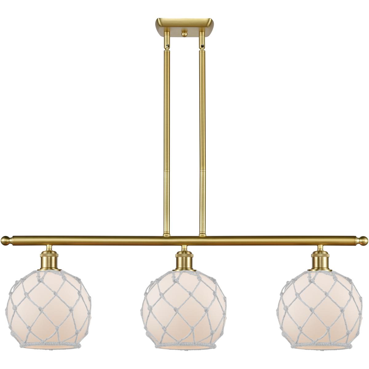 Innovations Lighting 516-3I-SG-G121-8RW-LED Ballston Farmhouse Rope LED 36 inch Satin Gold Island Light Ceiling Light in White Glass with White Rope,