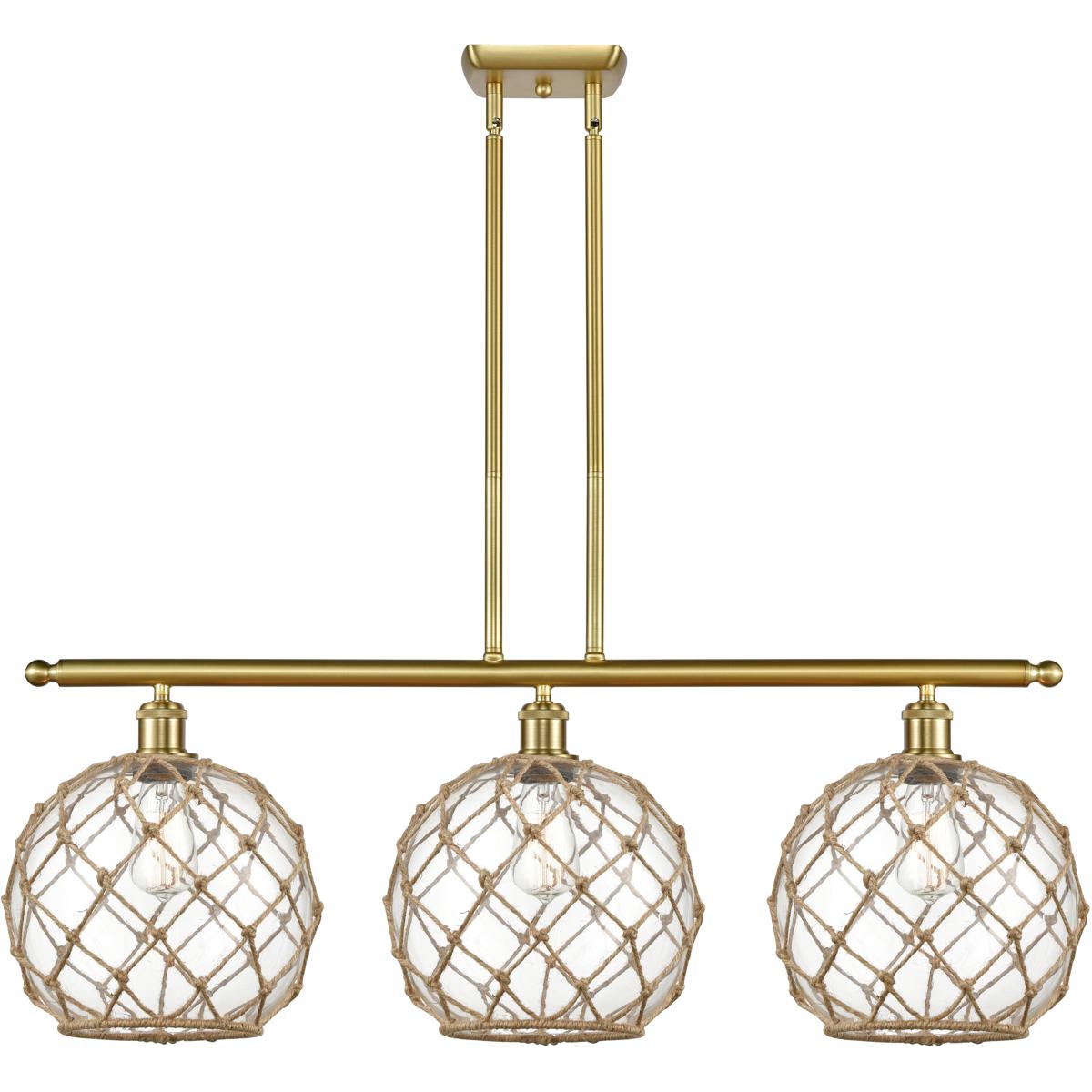 Innovations Lighting 516-3I-SG-G122-10RB-LED Ballston Large Farmhouse Rope LED 36 inch Satin Gold Island Light Ceiling Light in Clear Glass with Brown