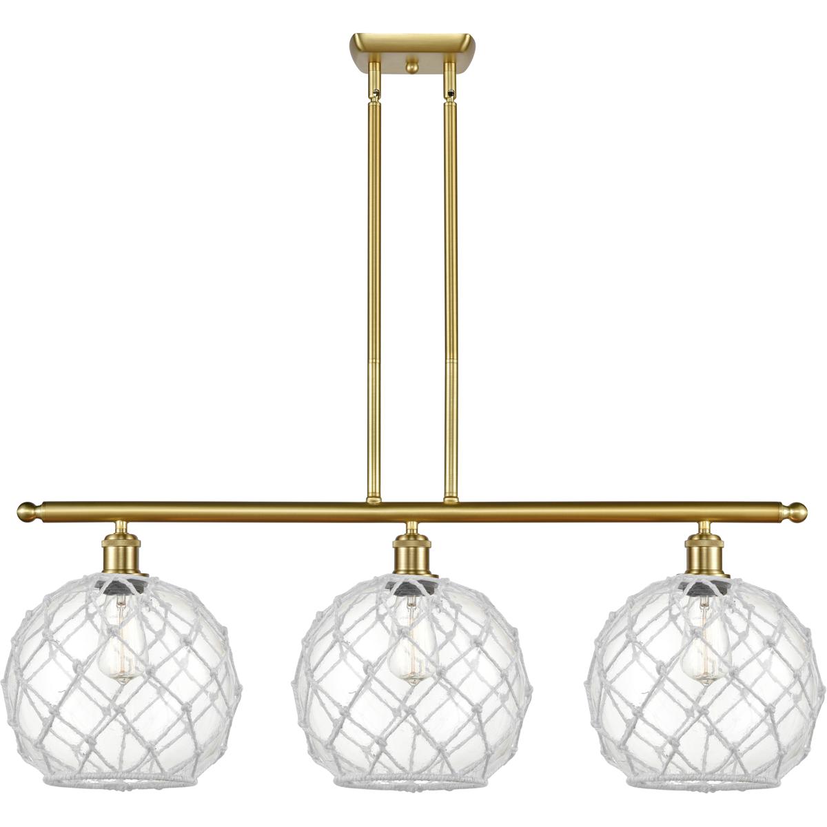 Innovations Lighting 516-3I-SG-G122-10RW-LED Ballston Large Farmhouse Rope LED 36 inch Satin Gold Island Light Ceiling Light in Clear Glass with White
