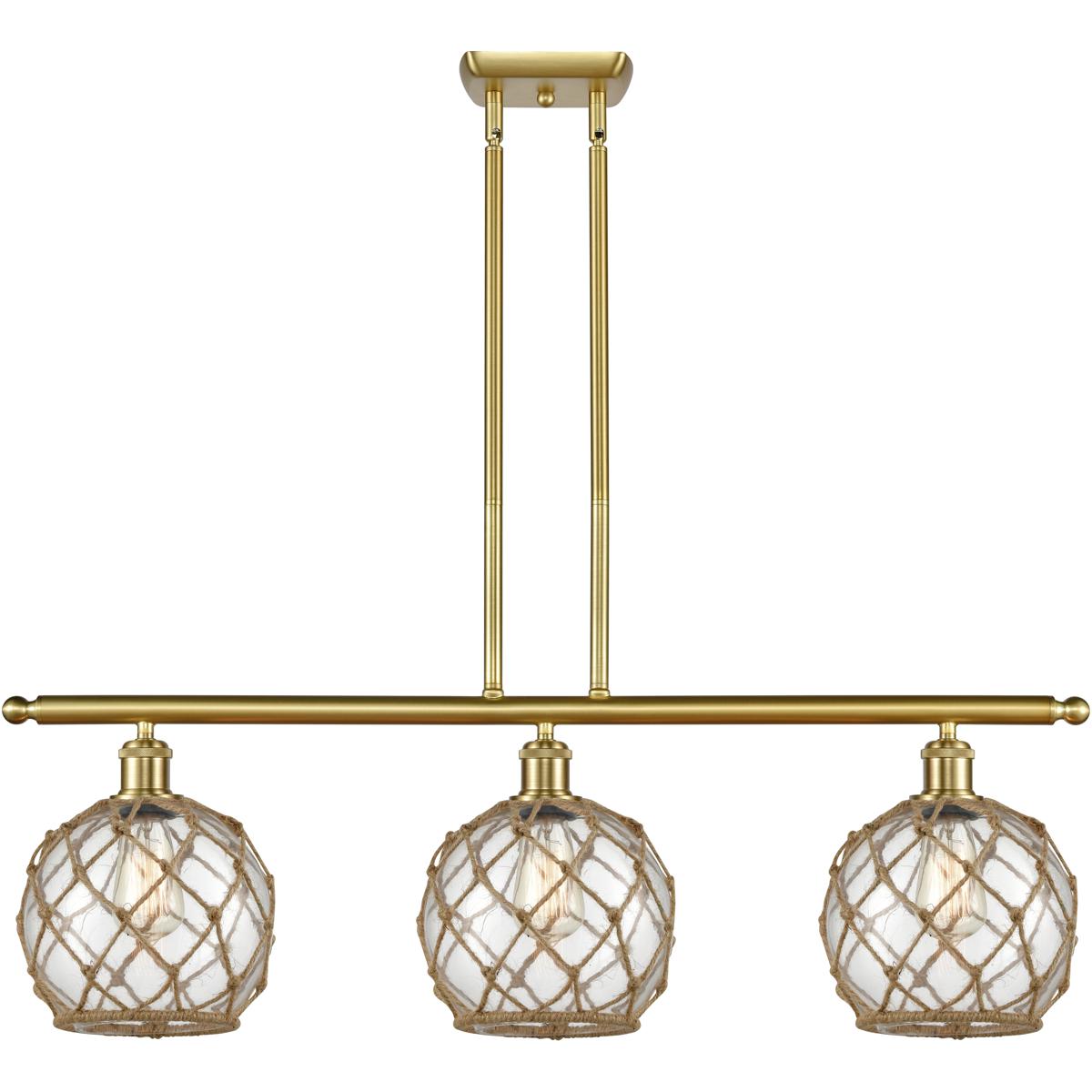 Innovations Lighting 516-3I-SG-G122-8RB-LED Ballston Farmhouse Rope LED 36 inch Satin Gold Island Light Ceiling Light in Clear Glass with Brown Rope,