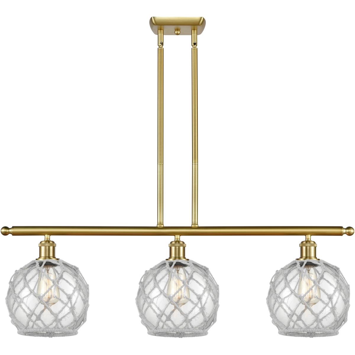 Innovations Lighting 516-3I-SG-G122-8RW-LED Ballston Farmhouse Rope LED 36 inch Satin Gold Island Light Ceiling Light in Clear Glass with White Rope,