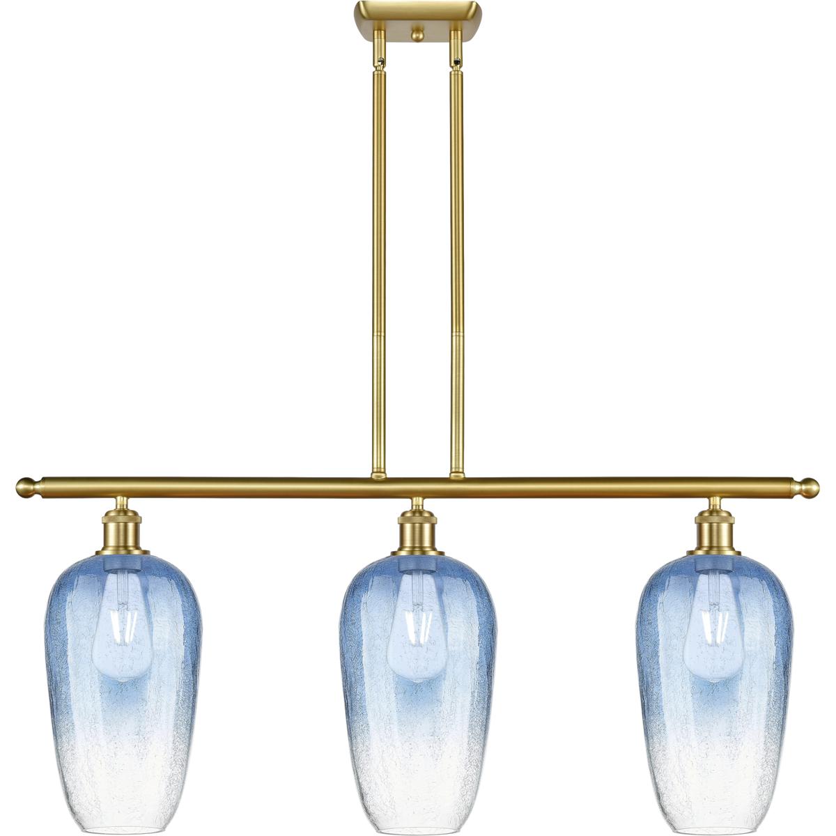 Innovations Lighting 516-3I-SG-G484-7SB Ballston Brookhaven Flute Island Light Ceiling Light in Satin Gold, Sapphire Blue Glass