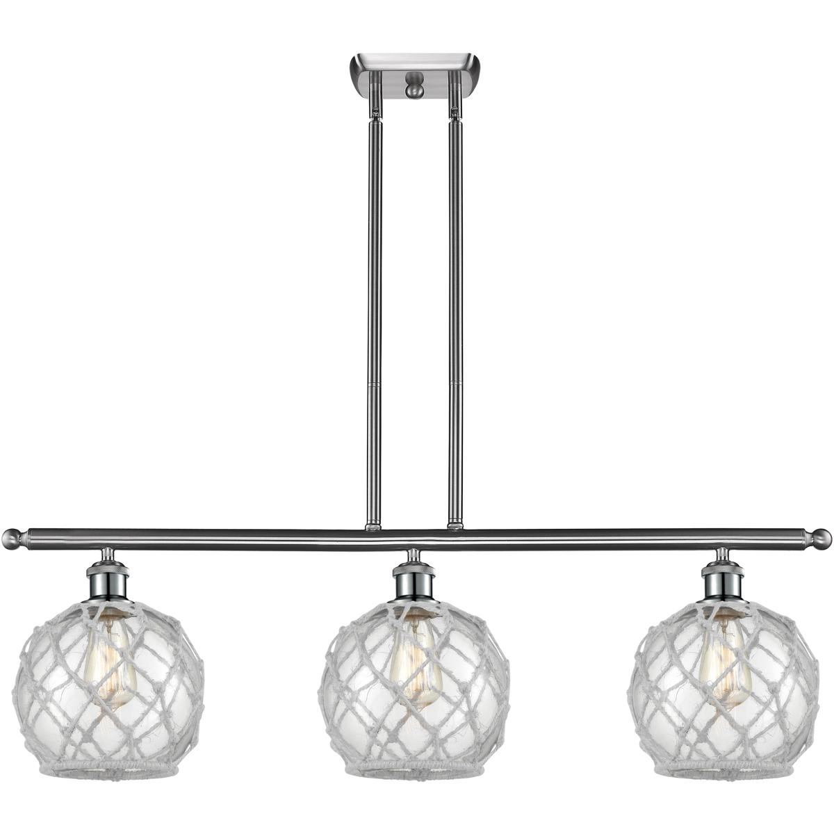 Innovations Lighting 516-3I-SN-G122-8RW-LED Ballston Farmhouse Rope LED 36 inch Brushed Satin Nickel Island Light Ceiling Light in Clear Glass with Wh