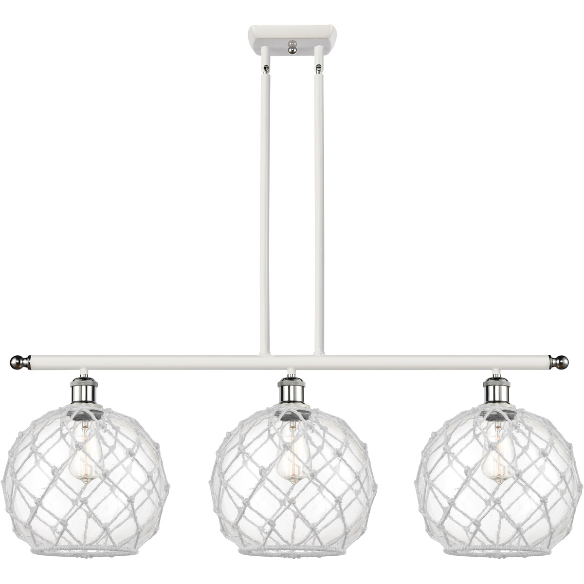 Innovations Lighting 516-3I-WPC-G122-10RW-LED Ballston Large Farmhouse Rope LED 36 inch White and Polished Chrome Island Light Ceiling Light in Clear 