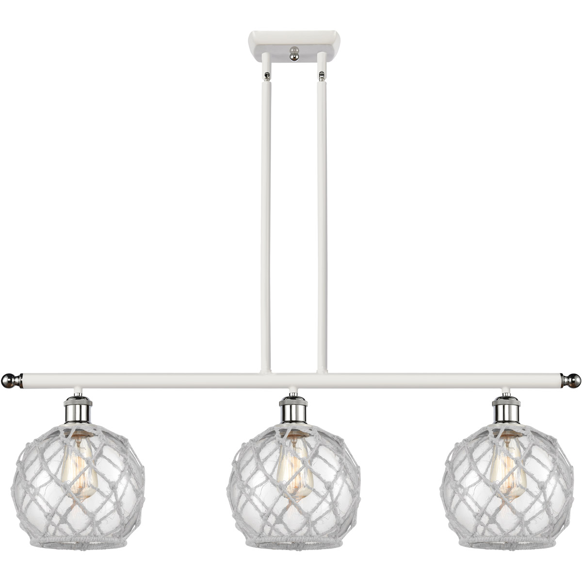 Innovations Lighting 516-3I-WPC-G122-8RW-LED Ballston Farmhouse Rope LED 36 inch White and Polished Chrome Island Light Ceiling Light in Clear Glass w