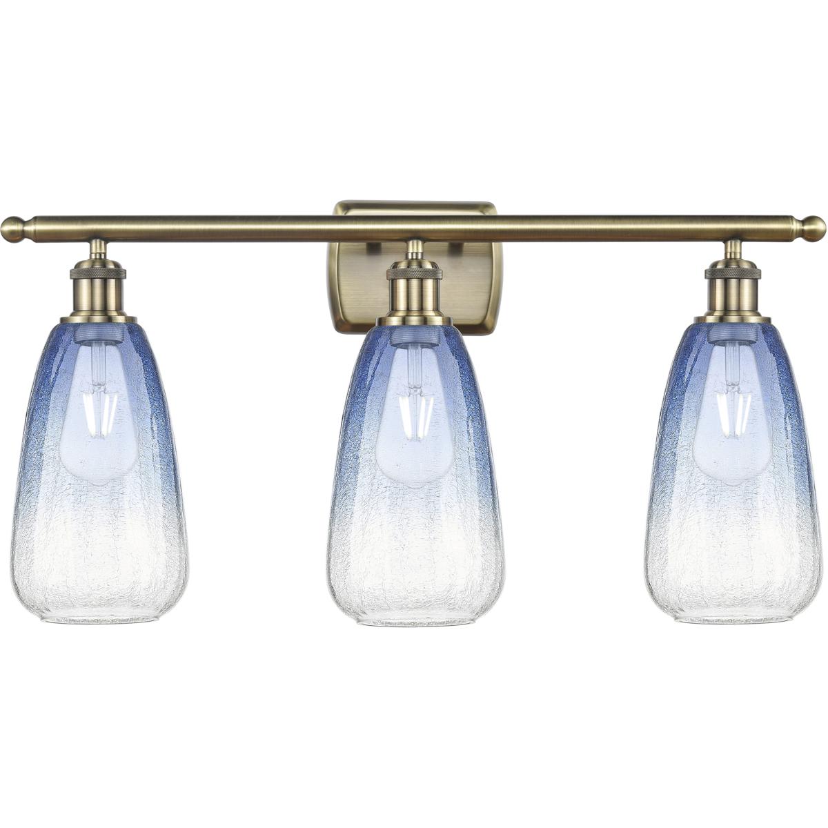 Innovations Lighting 516-3W-AB-G480-6SB Ballston Brookhaven Almond 3 Light 26 inch Antique Brass Bath Vanity Light Wall Light in Sapphire Blue Glass