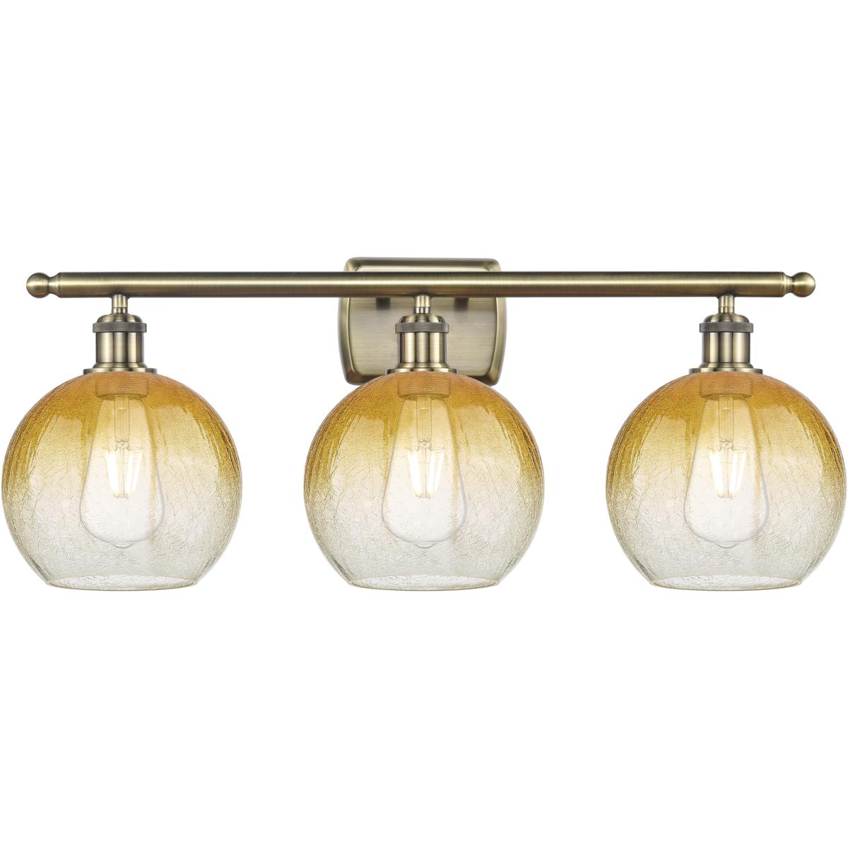 Innovations Lighting 516-3W-AB-G483-8AM Ballston Brookhaven Globe 3 Light 28 inch Antique Brass Bath Vanity Light Wall Light in Amber Glass