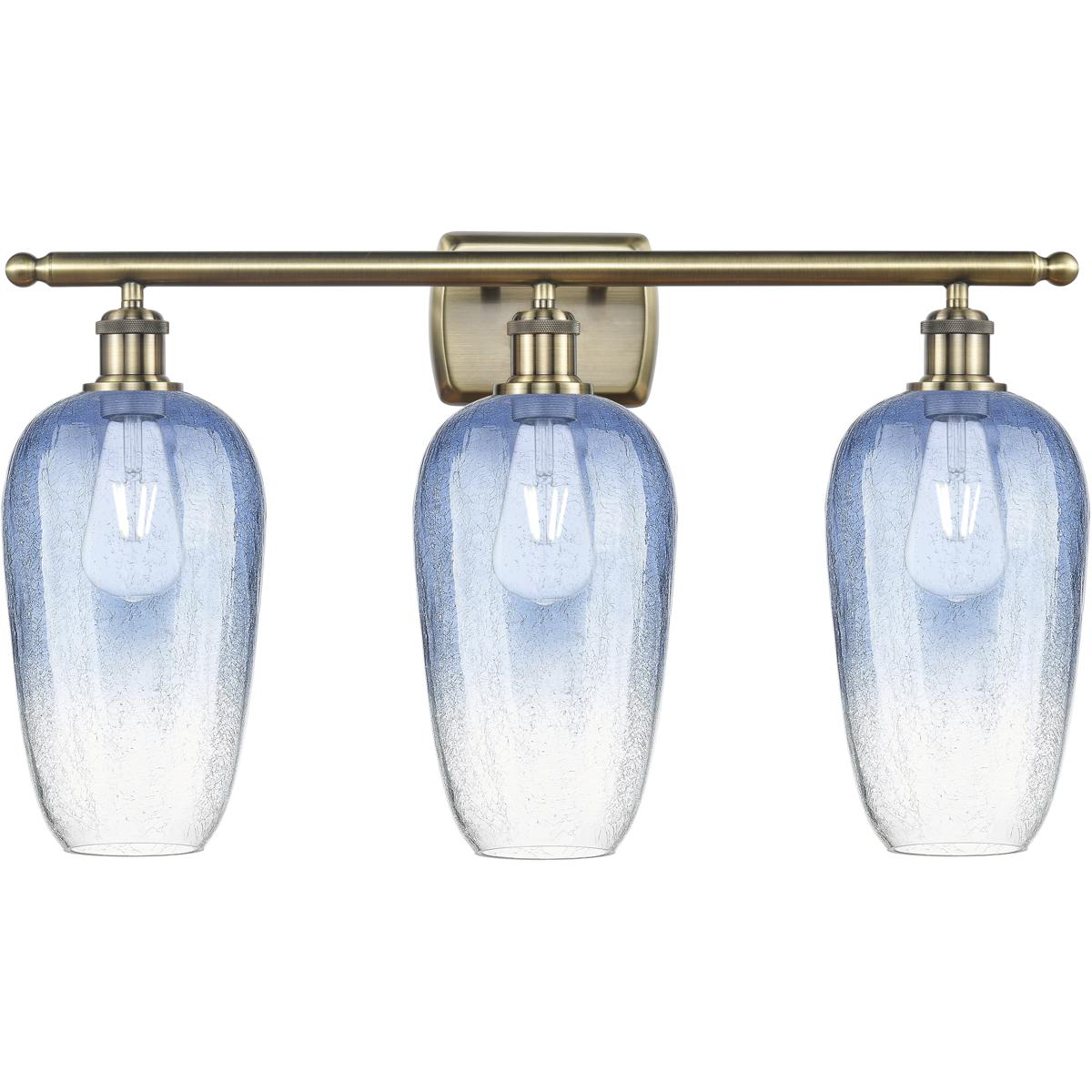 Innovations Lighting 516-3W-AB-G484-7SB Ballston Brookhaven Flute 3 Light 27 inch Antique Brass Bath Vanity Light Wall Light in Sapphire Blue Glass