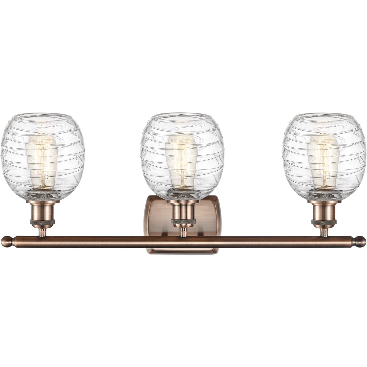 Innovations Lighting 516-3W-AC-G1013-LED Ballston Belfast LED 26 inch Antique Copper Bath Vanity Light Wall Light in Deco Swirl Glass