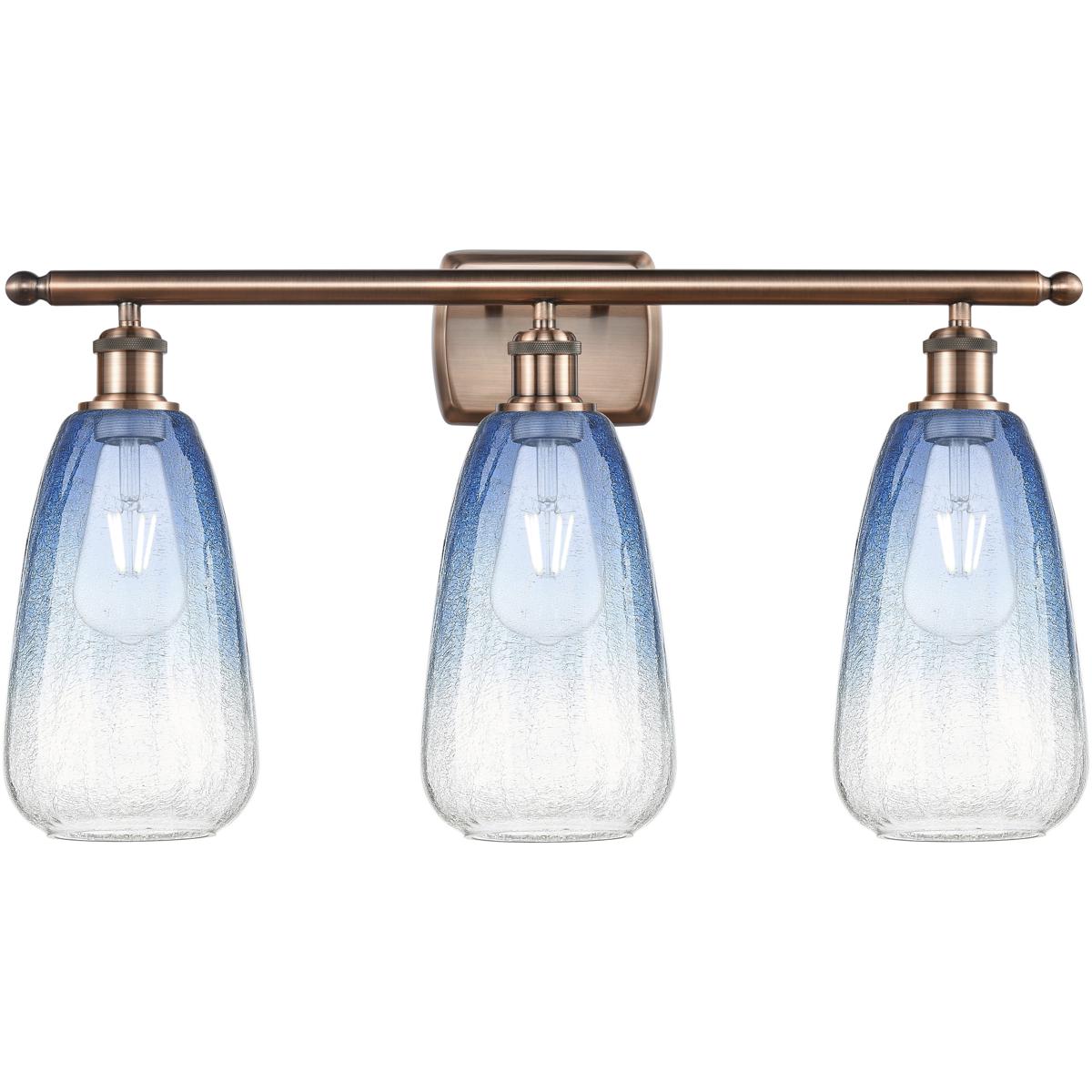 Innovations Lighting 516-3W-AC-G480-6SB Ballston Brookhaven Almond 3 Light 26 inch Antique Copper Bath Vanity Light Wall Light in Sapphire Blue Glass