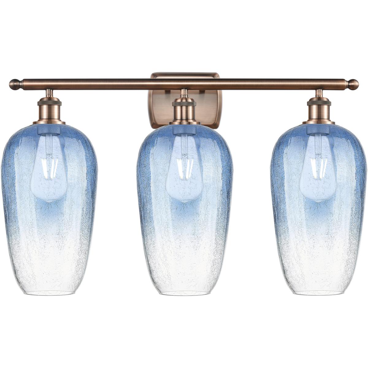 Innovations Lighting 516-3W-AC-G484-7SB Ballston Brookhaven Flute 3 Light 27 inch Antique Copper Bath Vanity Light Wall Light in Sapphire Blue Glass