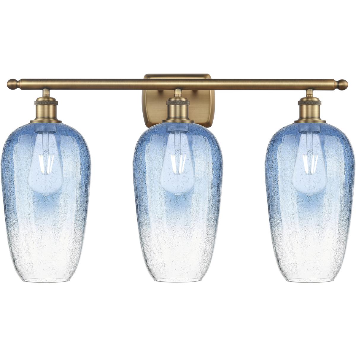 Innovations Lighting 516-3W-BB-G484-7SB Ballston Brookhaven Flute 3 Light 27 inch Brushed Brass Bath Vanity Light Wall Light in Sapphire Blue Glass