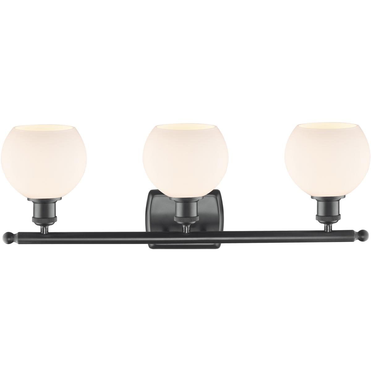 Innovations Lighting 516-3W-BK-G121-6-LED Ballston Athens LED 26 inch Matte Black Bath Vanity Light Wall Light in Matte White Glass