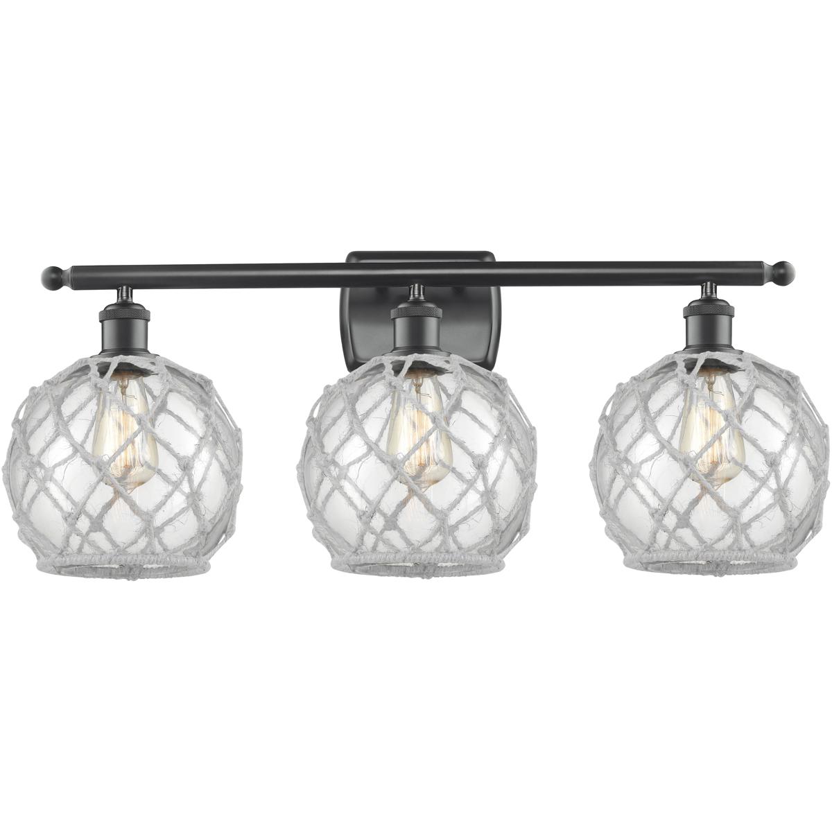 Innovations Lighting 516-3W-BK-G122-8RW-LED Ballston Farmhouse Rope LED 26 inch Matte Black Bath Vanity Light Wall Light in Clear Glass with White Rop