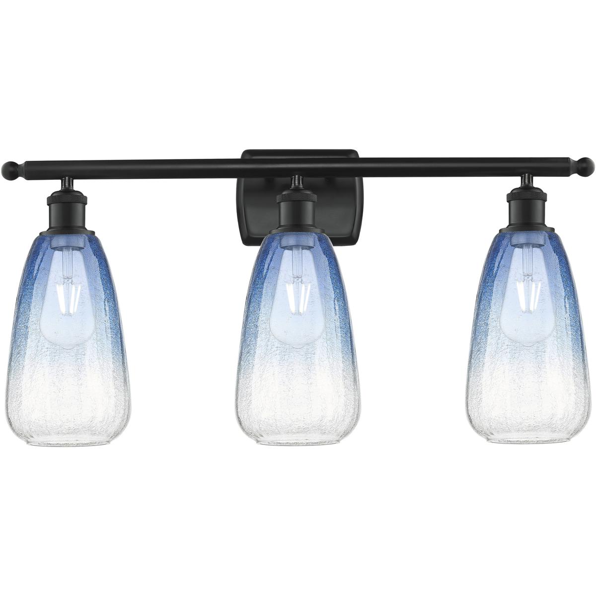 Innovations Lighting 516-3W-BK-G480-6SB Ballston Brookhaven Almond 3 Light 26 inch Matte Black Bath Vanity Light Wall Light in Sapphire Blue Glass