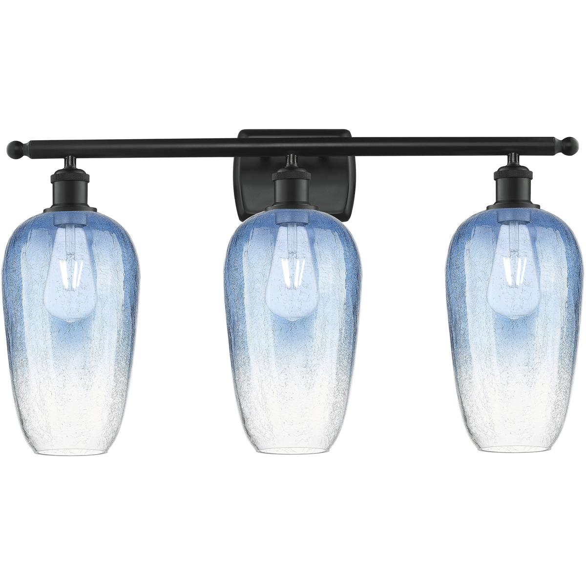 Innovations Lighting 516-3W-BK-G484-7SB Ballston Brookhaven Flute 3 Light 27 inch Matte Black Bath Vanity Light Wall Light in Sapphire Blue Glass