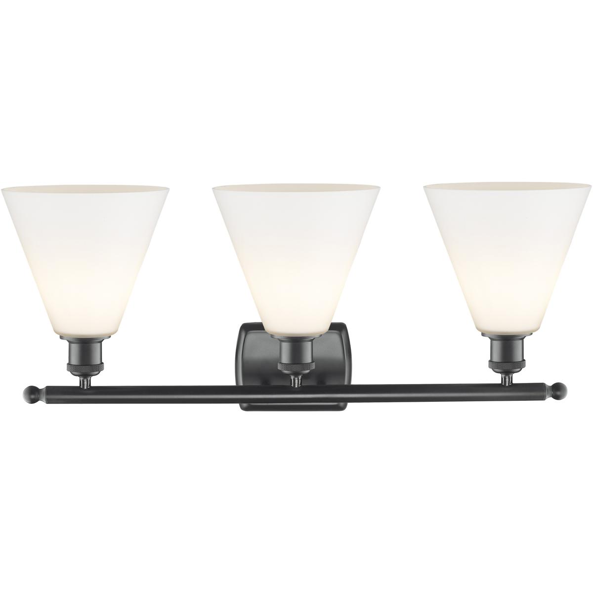 Innovations Lighting 516-3W-BK-GBC-81-LED Ballston Ballston Cone LED 28 inch Matte Black Bath Vanity Light Wall Light in Matte White Glass