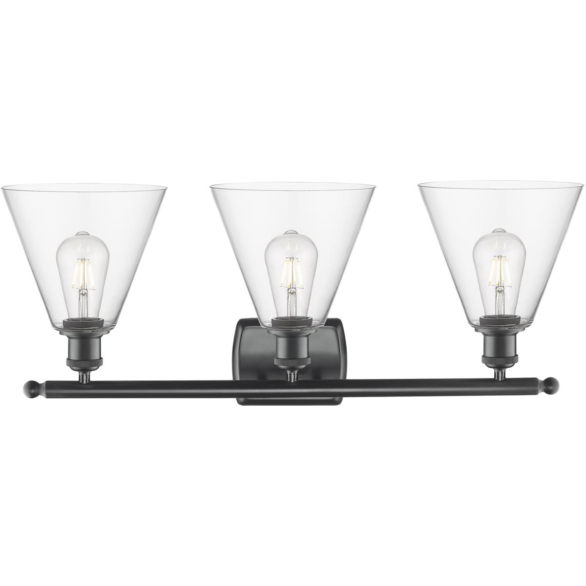 Innovations Lighting Bruno Marashlian Ballston Cone 28 Inch 3 Light Bath Vanity Light Ballston Cone - 516-3W-BK-GBC-82 - Modern Contemporary