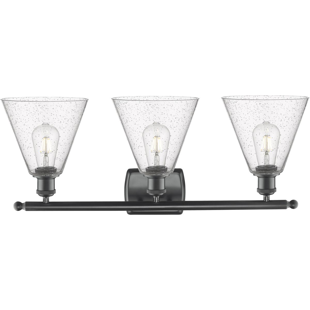 Innovations Lighting 516-3W-BK-GBC-84-LED Ballston Ballston Cone LED 28 inch Matte Black Bath Vanity Light Wall Light in Seedy Glass