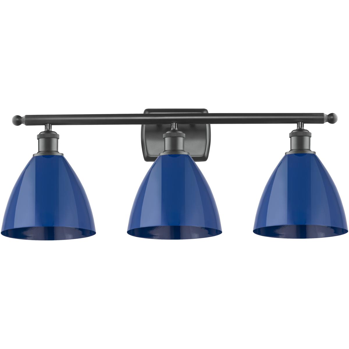 Innovations Lighting 516-3W-BK-MBD-75-BL-LED Ballston Plymouth Dome LED 27.5 inch Matte Black Bath Vanity Light Wall Light in Matte Blue