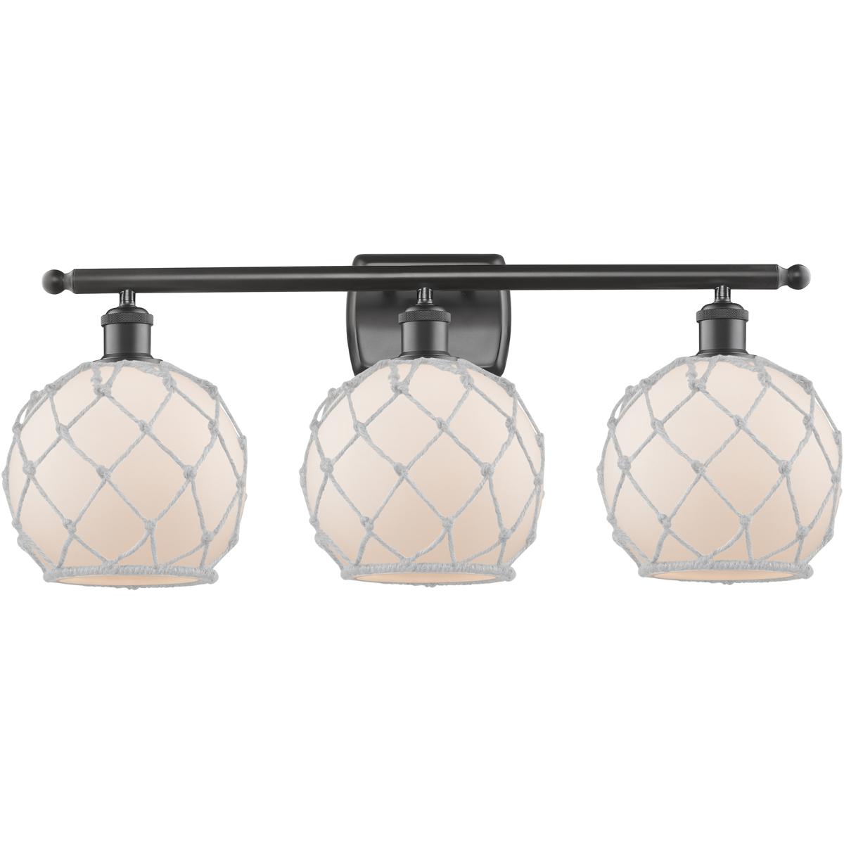 Innovations Lighting 516-3W-OB-G121-8RW-LED Ballston Farmhouse Rope LED 26 inch Oil Rubbed Bronze Bath Vanity Light Wall Light in White Glass with Whi