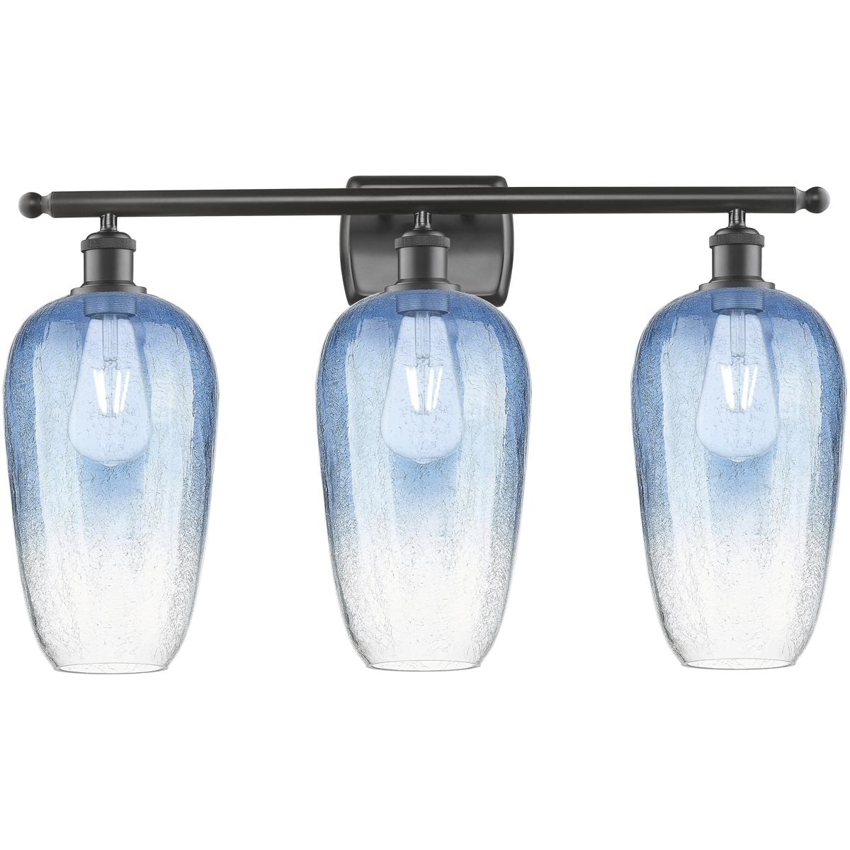 Innovations Lighting 516-3W-OB-G484-7SB Ballston Brookhaven Flute 3 Light 27 inch Oil Rubbed Bronze Bath Vanity Light Wall Light in Sapphire Blue Glas