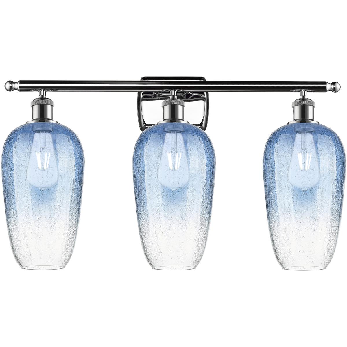Innovations Lighting 516-3W-PC-G484-7SB Ballston Brookhaven Flute 3 Light 27 inch Polished Chrome Bath Vanity Light Wall Light in Sapphire Blue Glass