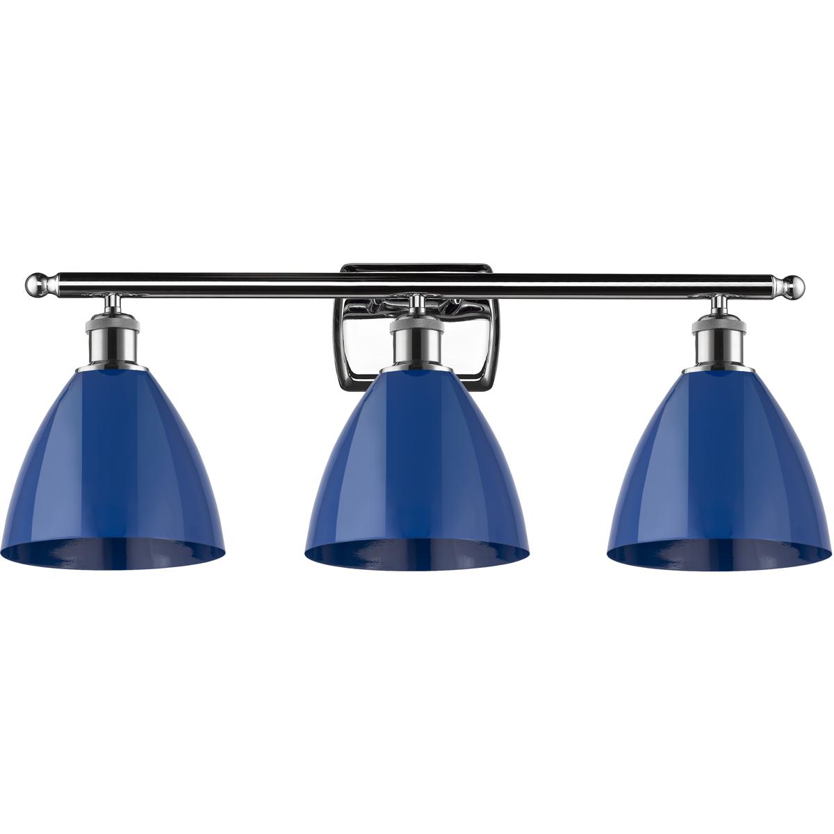 Innovations Lighting 516-3W-PC-MBD-75-BL-LED Ballston Plymouth Dome LED 27.5 inch Polished Chrome Bath Vanity Light Wall Light in Matte Blue