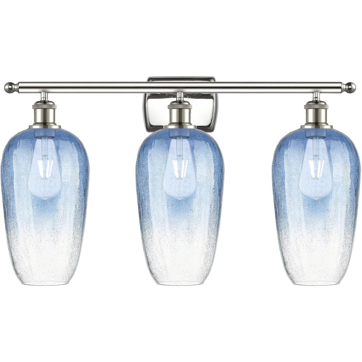 Innovations Lighting 516-3W-PN-G484-7SB Ballston Brookhaven Flute 3 Light 27 inch Polished Nickel Bath Vanity Light Wall Light in Sapphire Blue Glass