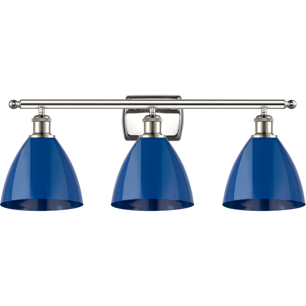 Innovations Lighting 516-3W-PN-MBD-75-BL-LED Ballston Plymouth Dome LED 27.5 inch Polished Nickel Bath Vanity Light Wall Light in Matte Blue