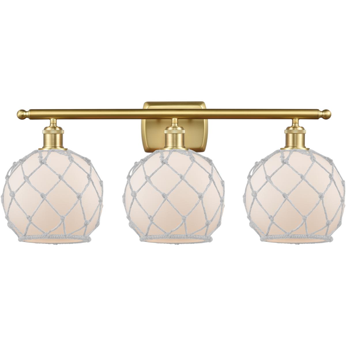 Innovations Lighting 516-3W-SG-G121-8RW-LED Ballston Farmhouse Rope LED 26 inch Satin Gold Bath Vanity Light Wall Light in White Glass with White Rope