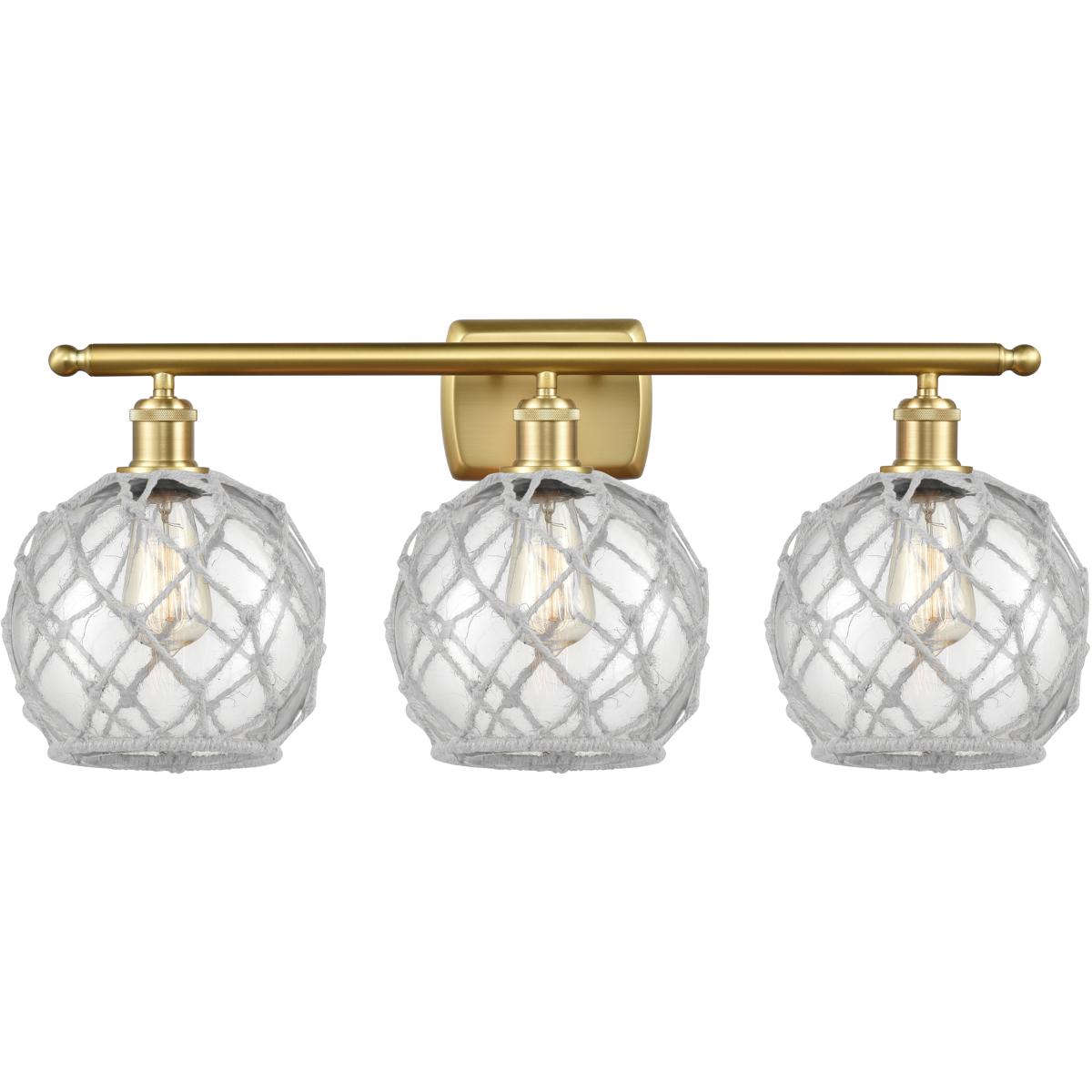 Innovations Lighting 516-3W-SG-G122-8RW-LED Ballston Farmhouse Rope LED 26 inch Satin Gold Bath Vanity Light Wall Light in Clear Glass with White Rope