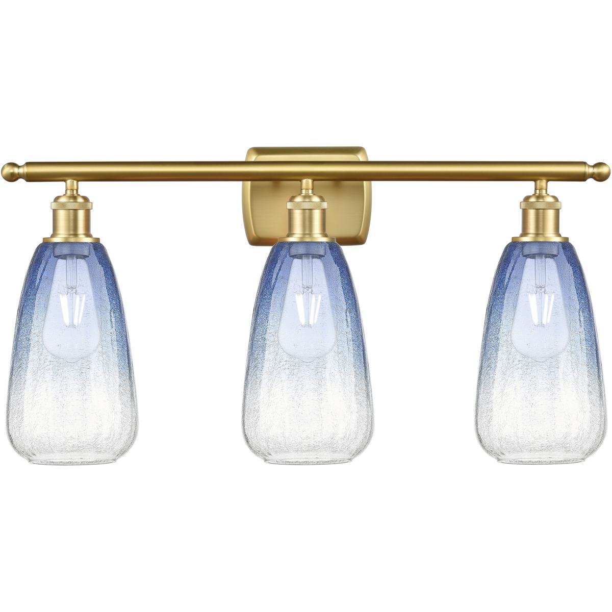 Innovations Lighting 516-3W-SG-G480-6SB Ballston Brookhaven Almond 3 Light 26 inch Satin Gold Bath Vanity Light Wall Light in Sapphire Blue Glass