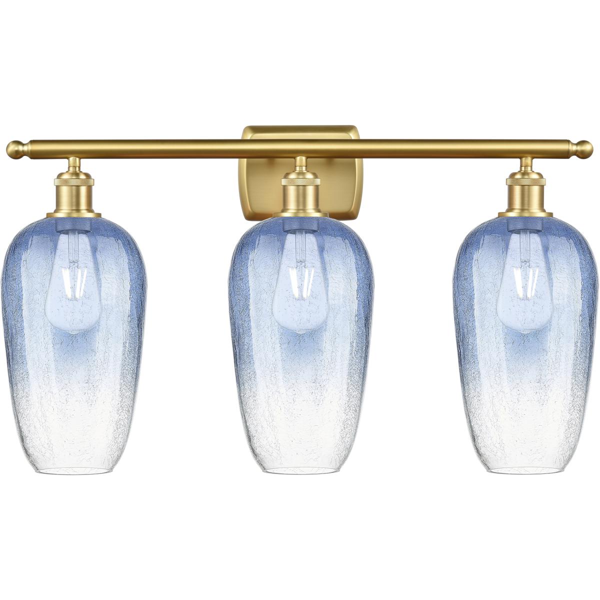 Innovations Lighting 516-3W-SG-G484-7SB Ballston Brookhaven Flute 3 Light 27 inch Satin Gold Bath Vanity Light Wall Light in Sapphire Blue Glass