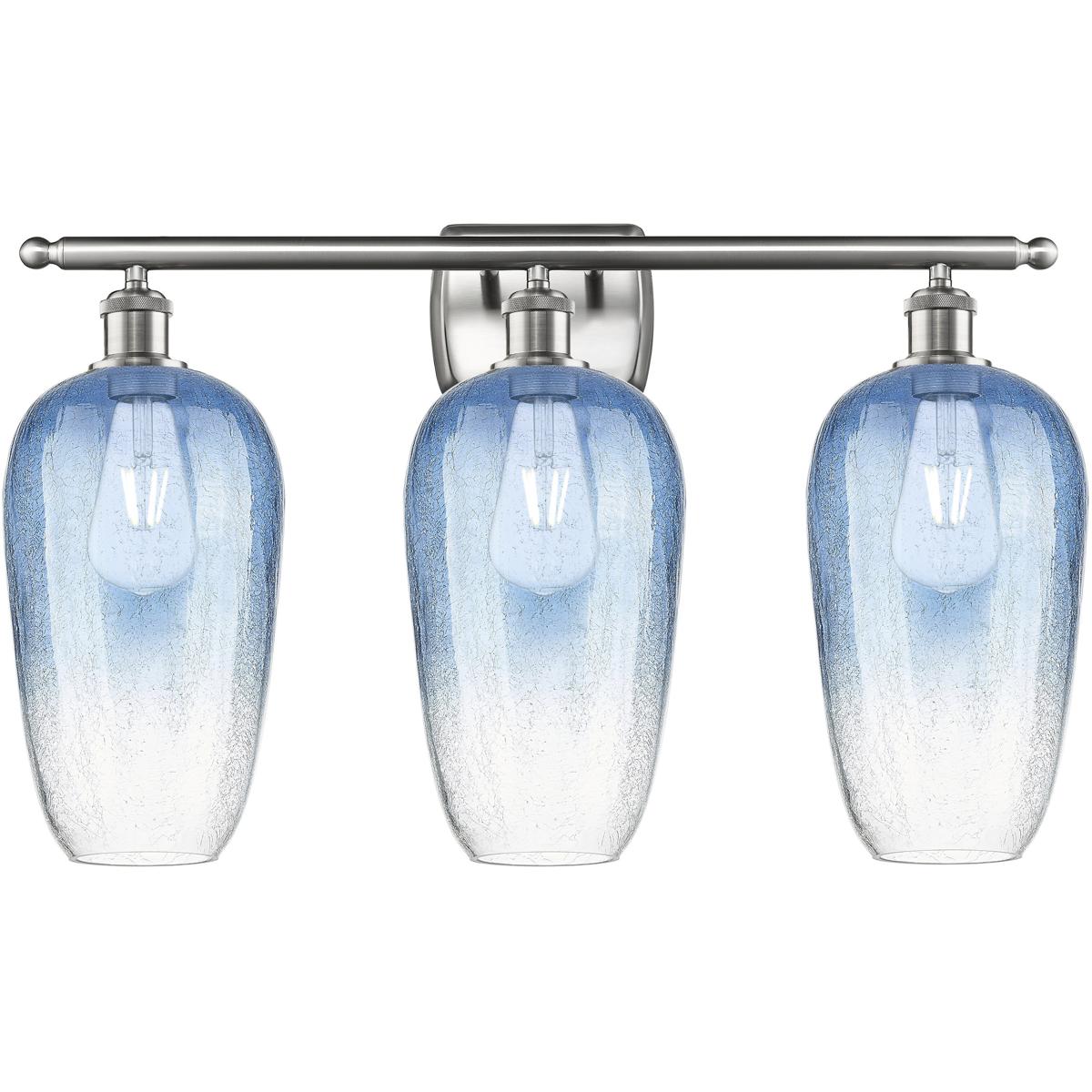 Innovations Lighting 516-3W-SN-G484-7SB Ballston Brookhaven Flute 3 Light 27 inch Brushed Satin Nickel Bath Vanity Light Wall Light in Sapphire Blue G