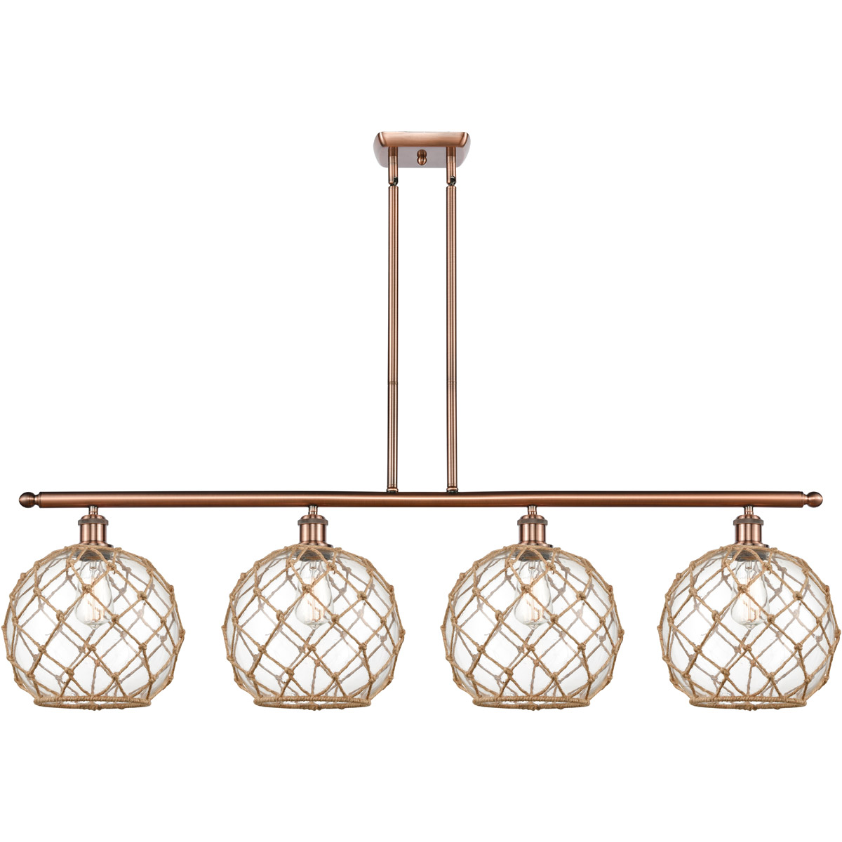 Innovations Lighting 516-4I-AC-G122-10RB Ballston Large Farmhouse Rope 4 Light 48 inch Antique Copper Island Light Ceiling Light in Clear Glass with B