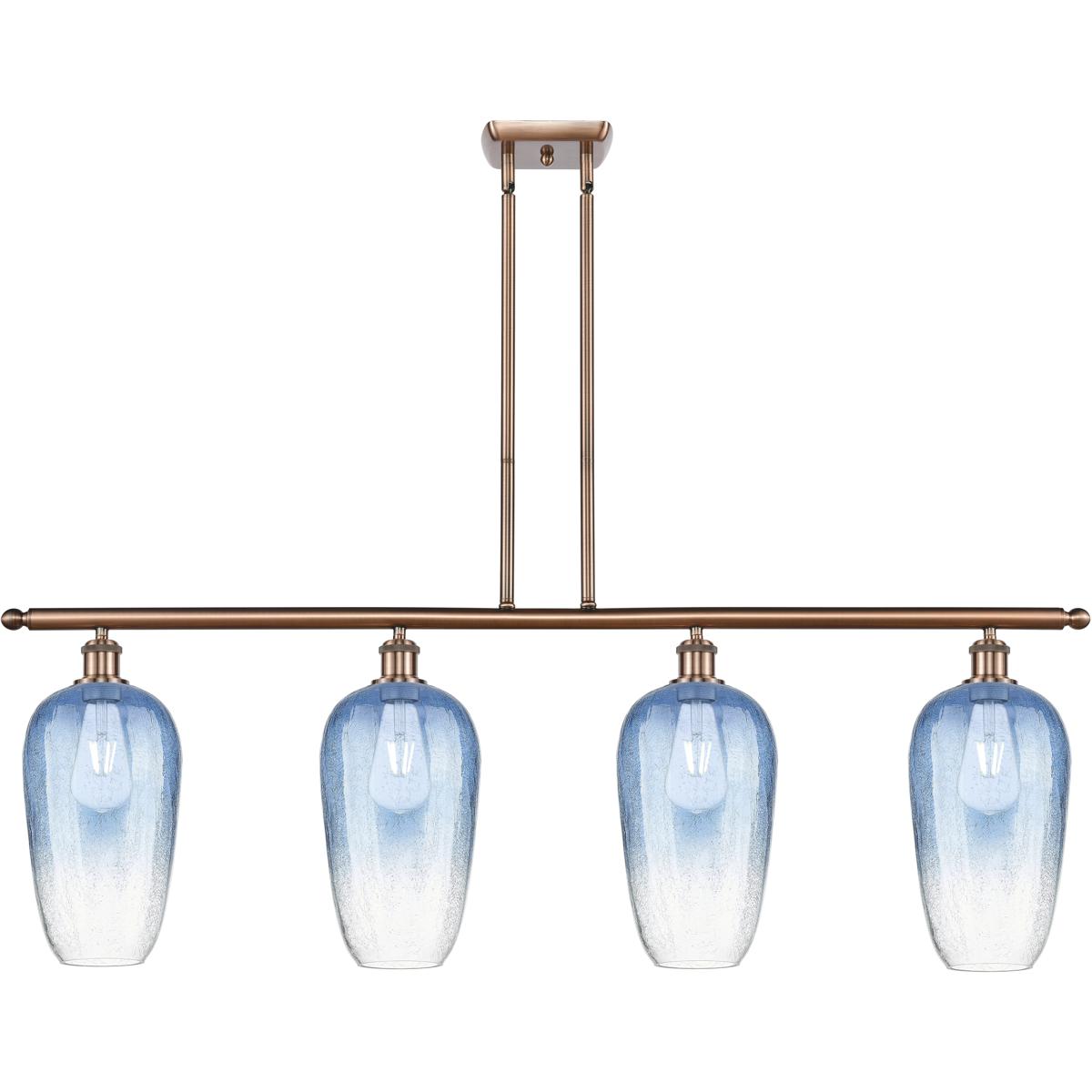 Innovations Lighting 516-4I-AC-G484-7SB Ballston Brookhaven Flute Island Light Ceiling Light in Antique Copper, Sapphire Blue Glass