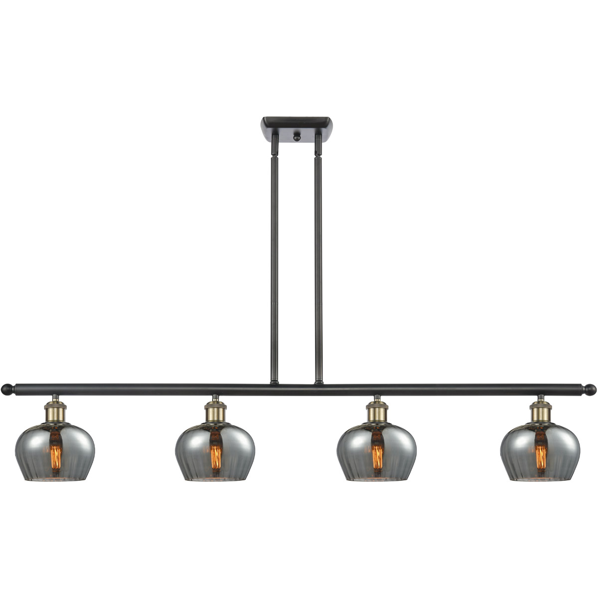 Innovations Lighting 516-4I-BAB-G93-LED Ballston Fenton LED 48 inch Black Antique Brass Island Light Ceiling Light in Plated Smoke Glass, Ballston