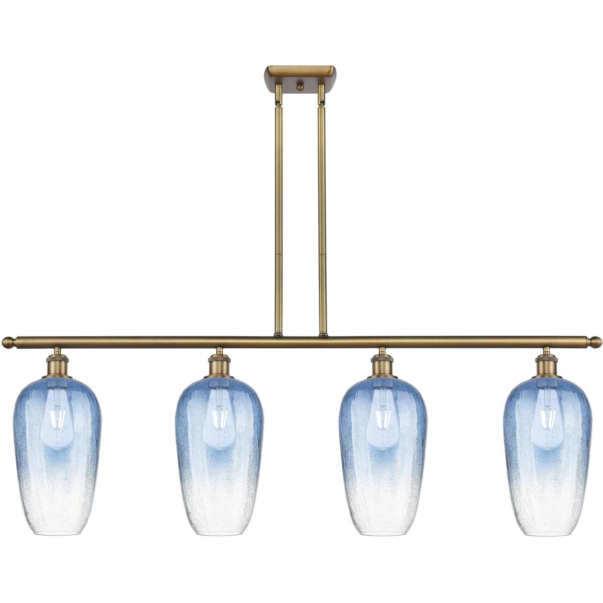 Innovations Lighting 516-4I-BB-G484-7SB Ballston Brookhaven Flute Island Light Ceiling Light in Brushed Brass, Sapphire Blue Glass