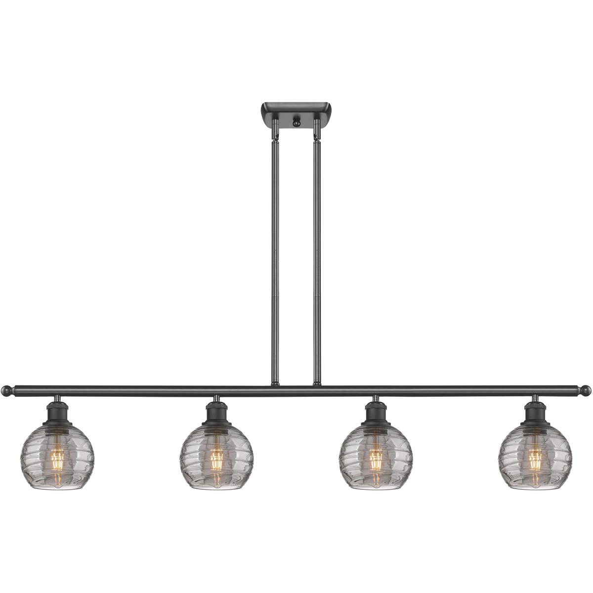 Innovations Lighting 516-4I-BK-G1213-6SM Ballston Athens Deco Swirl 4 Light 48 inch Matte Black Stem Hung Island Light Ceiling Light