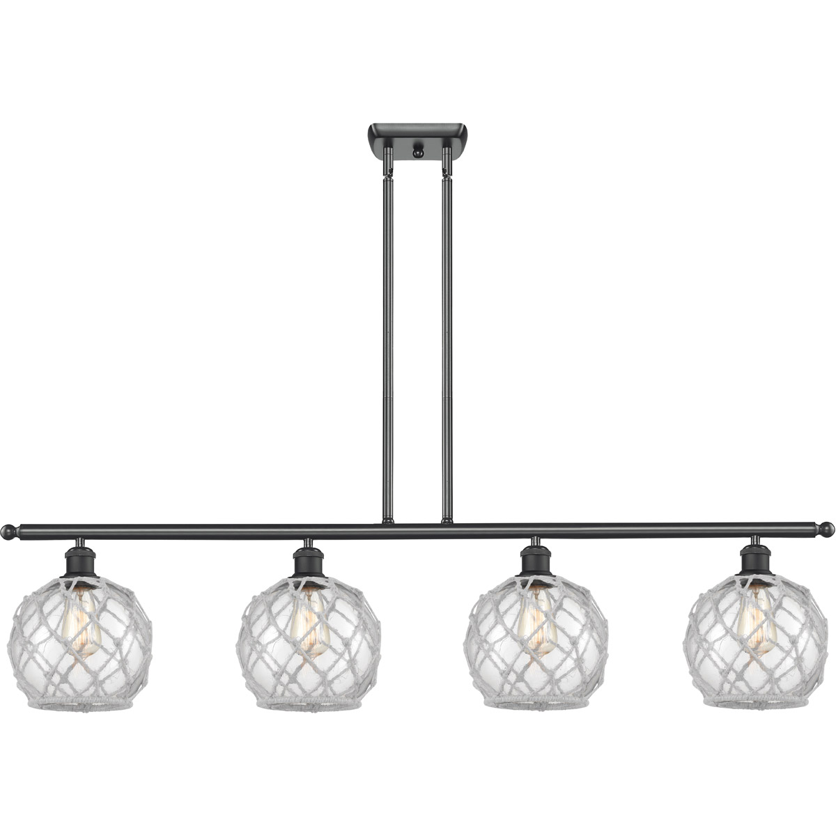 Innovations Lighting 516-4I-BK-G122-8RW Ballston Farmhouse Rope 4 Light 48 inch Matte Black Island Light Ceiling Light in Clear Glass with White Rope,