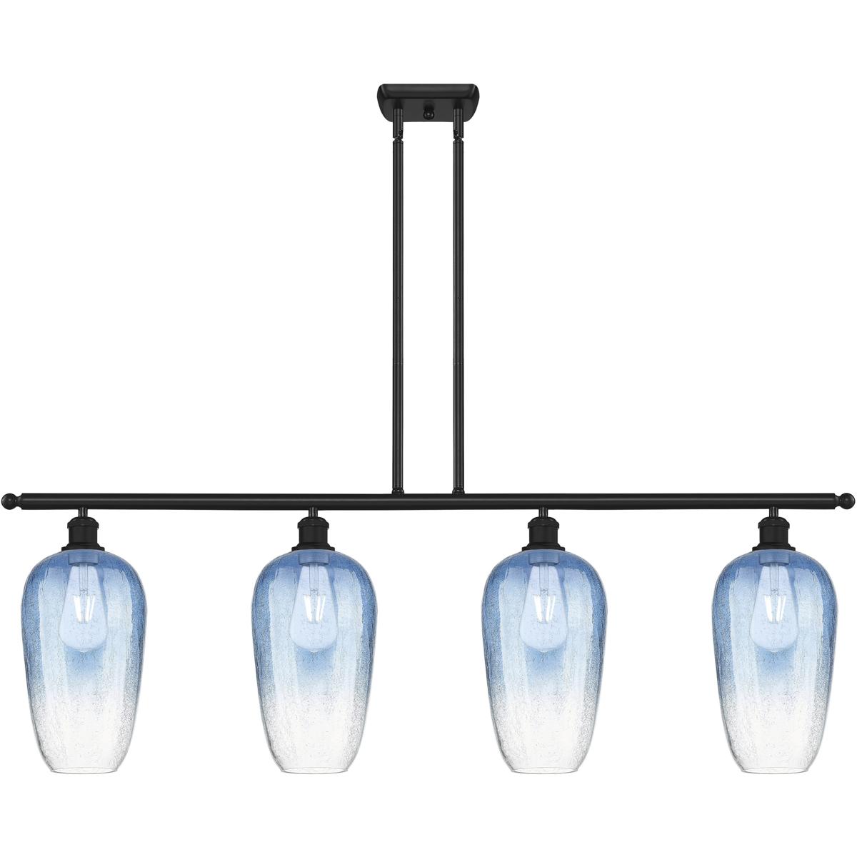 Innovations Lighting 516-4I-BK-G484-7SB Ballston Brookhaven Flute Island Light Ceiling Light in Matte Black, Sapphire Blue Glass
