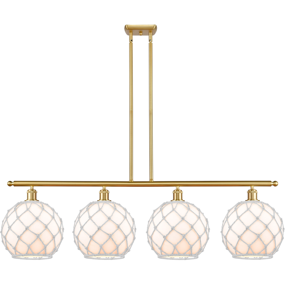 Innovations Lighting 516-4I-SG-G121-10RW-LED Ballston Large Farmhouse Rope LED 48 inch Satin Gold Island Light Ceiling Light in White Glass with White