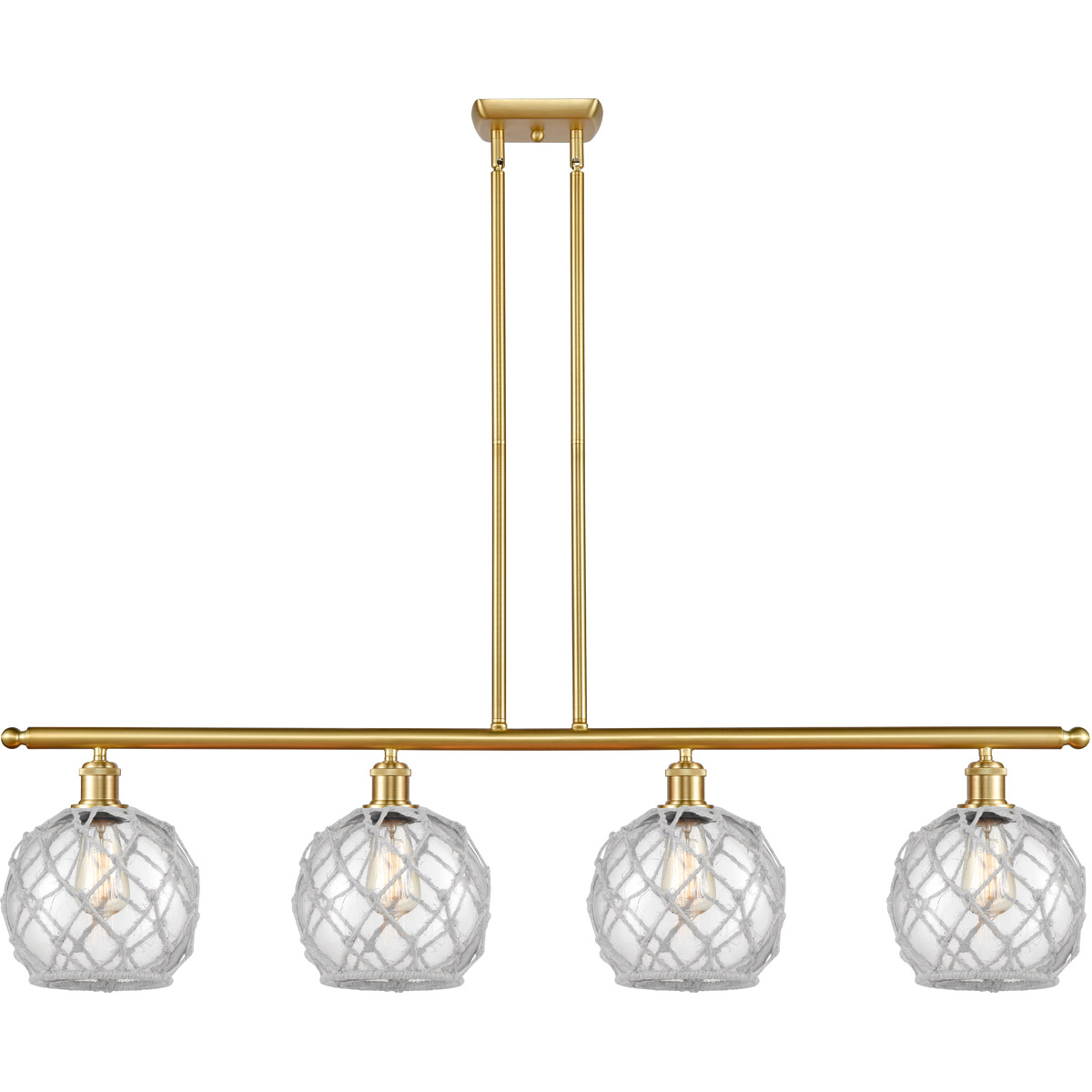 Innovations Lighting 516-4I-SG-G122-8RW-LED Ballston Farmhouse Rope LED 48 inch Satin Gold Island Light Ceiling Light in Clear Glass with White Rope,