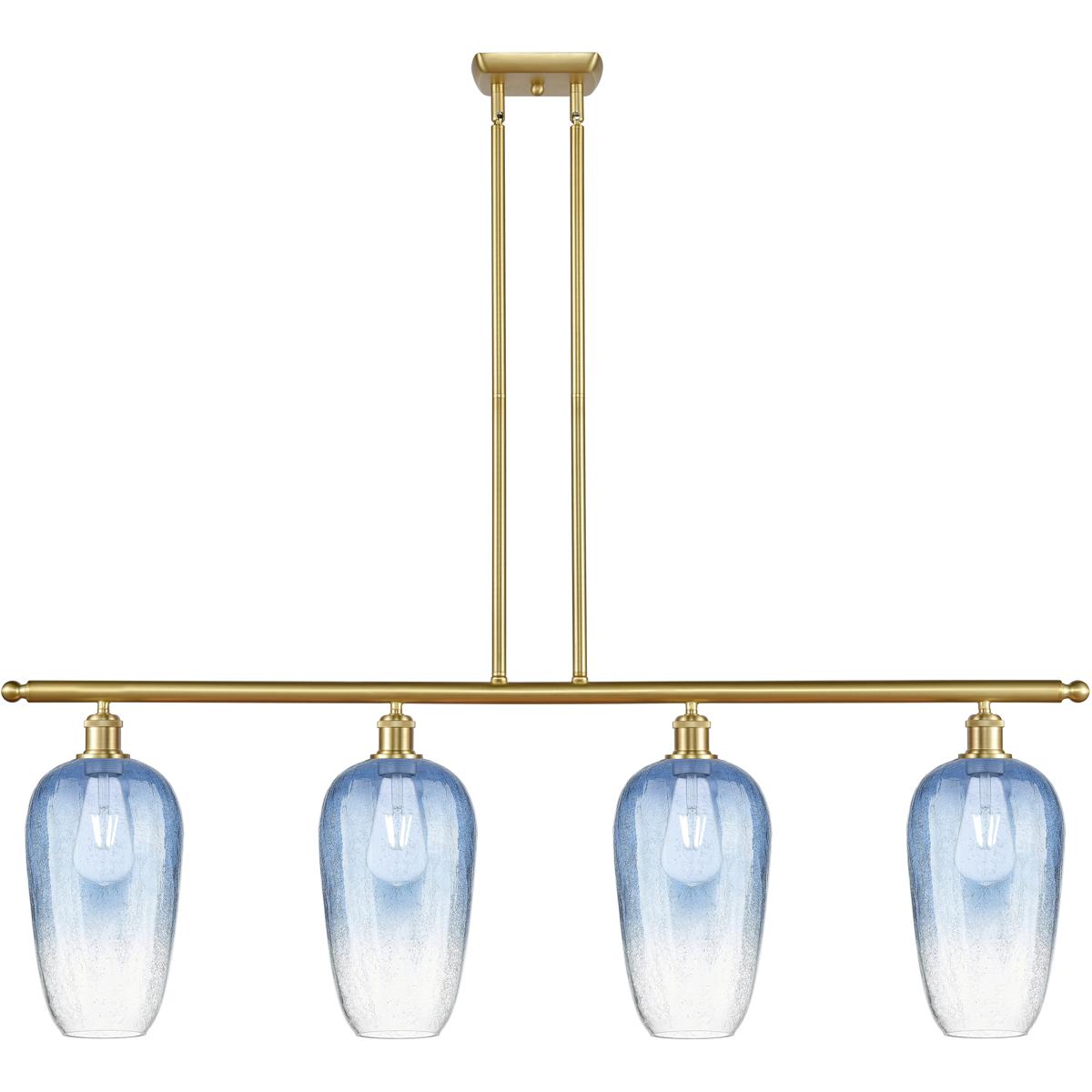 Innovations Lighting 516-4I-SG-G484-7SB Ballston Brookhaven Flute Island Light Ceiling Light in Satin Gold, Sapphire Blue Glass
