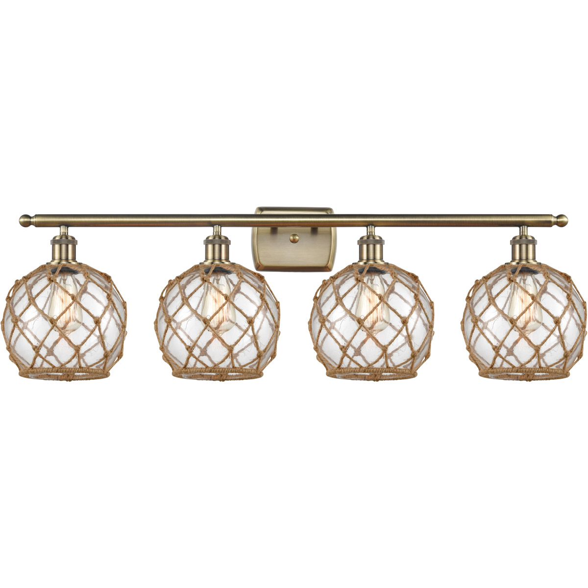 Innovations Lighting 516-4W-AB-G122-8RB-LED Ballston Farmhouse Rope LED 36 inch Antique Brass Bath Vanity Light Wall Light in Clear Glass with Brown R