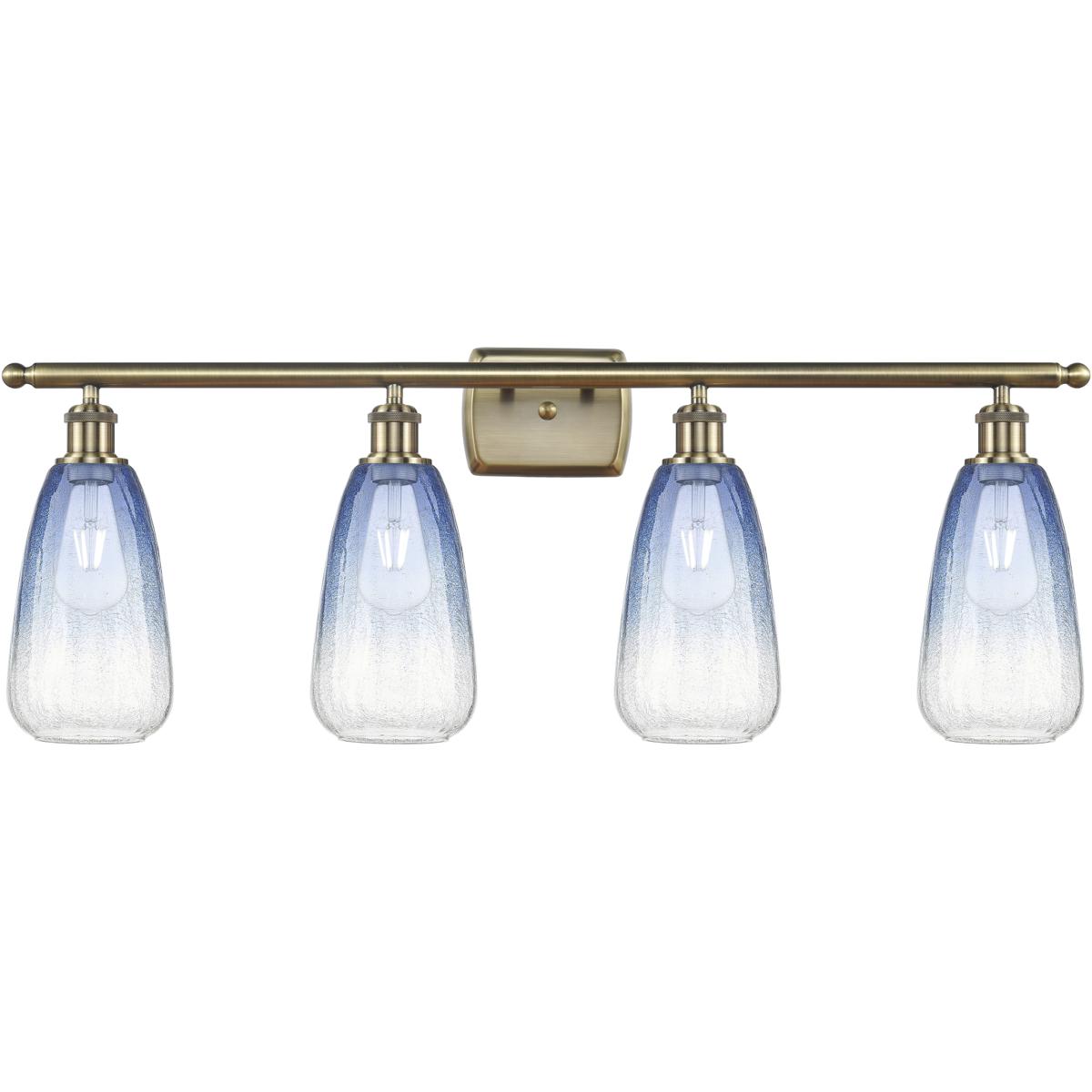 Innovations Lighting 516-4W-AB-G480-6SB Ballston Brookhaven Almond 4 Light 36 inch Antique Brass Bath Vanity Light Wall Light in Sapphire Blue Glass