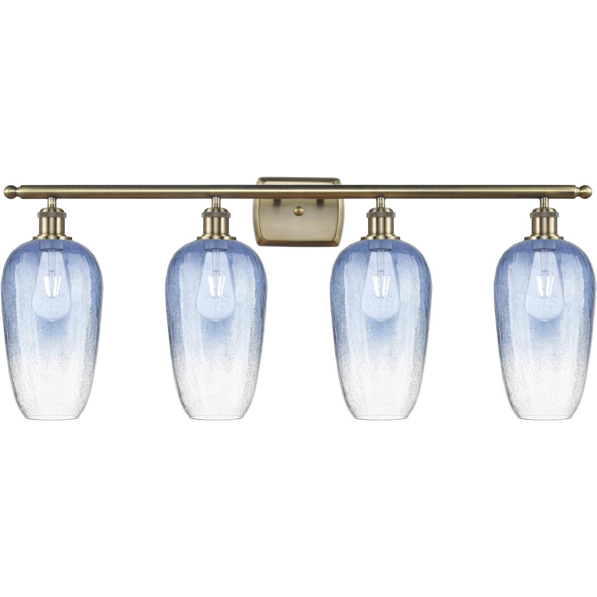 Innovations Lighting 516-4W-AB-G484-7SB Ballston Brookhaven Flute 4 Light 37 inch Antique Brass Bath Vanity Light Wall Light in Sapphire Blue Glass